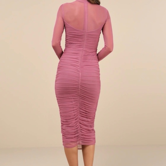Lulu's Elegant Dusty Rose Long Sleeve Dress - Picture 3 of 4